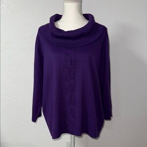 TANJAY Purple Cable Knit Cowl Neck Sweater